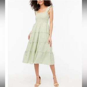 J Crew Factory Smocked Tiered Midi Dress Swiss Dot L
